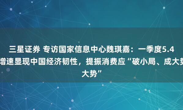 三星证券 专访国家信息中心魏琪嘉：一季度5.4%增速显现中国经济韧性，提振消费应“破小局、成大势”