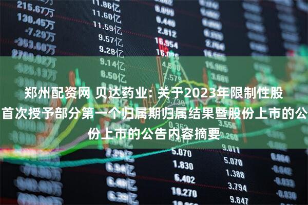 郑州配资网 贝达药业: 关于2023年限制性股票激励计划首次授予部分第一个归属期归属结果暨股份上市的公告内容摘要