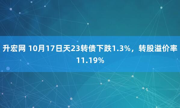 升宏网 10月17日天23转债下跌1.3%，转股溢价率11.19%